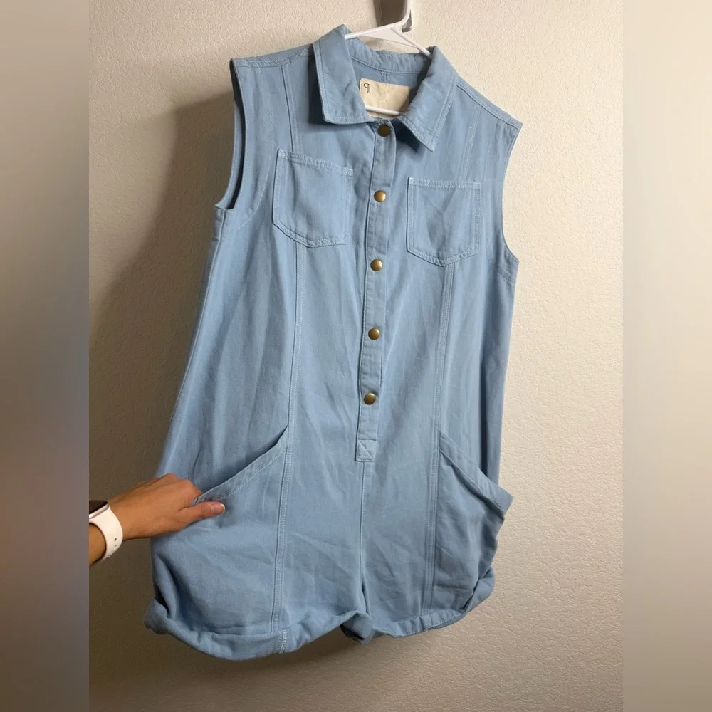 Anthropologie Pilcro Sleeveless Collared Romper Blue Sz Small - Picture 9 of 15